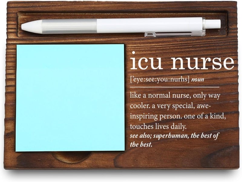 VYNWPDFLI ICU Nurse Gift, Intensive Care Unit Nurse Inspirational Office Decor, Unique Desk Organizer with Engraved Message, Wooden Sticky Note Holder,LQQ60 - Image 1